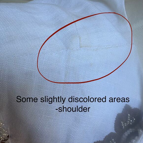 Tory Burch Beaded Mini Dress Tunic Sz 4 White Linen Brown Floral Embellished - Picture 14 of 16